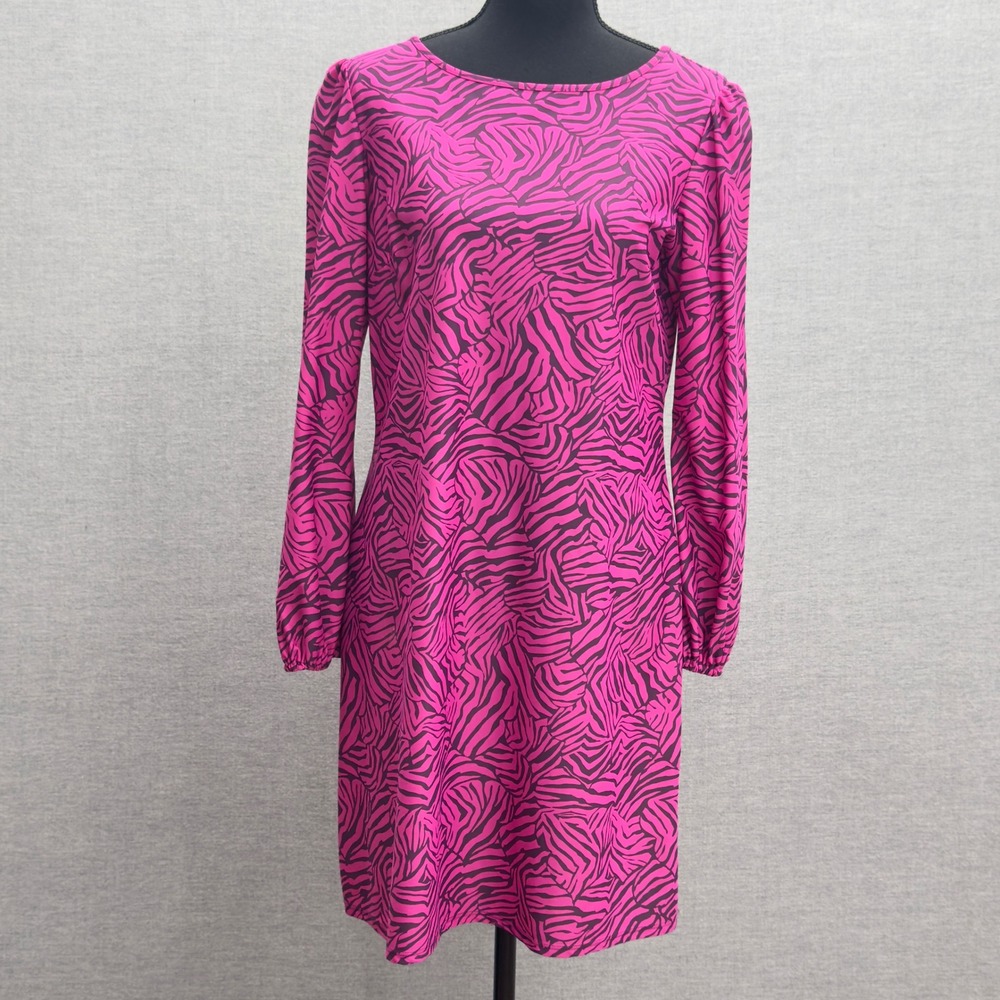 Jude Connally Zebra Print‎ Long Sleeve Dress Hot Pink Size M